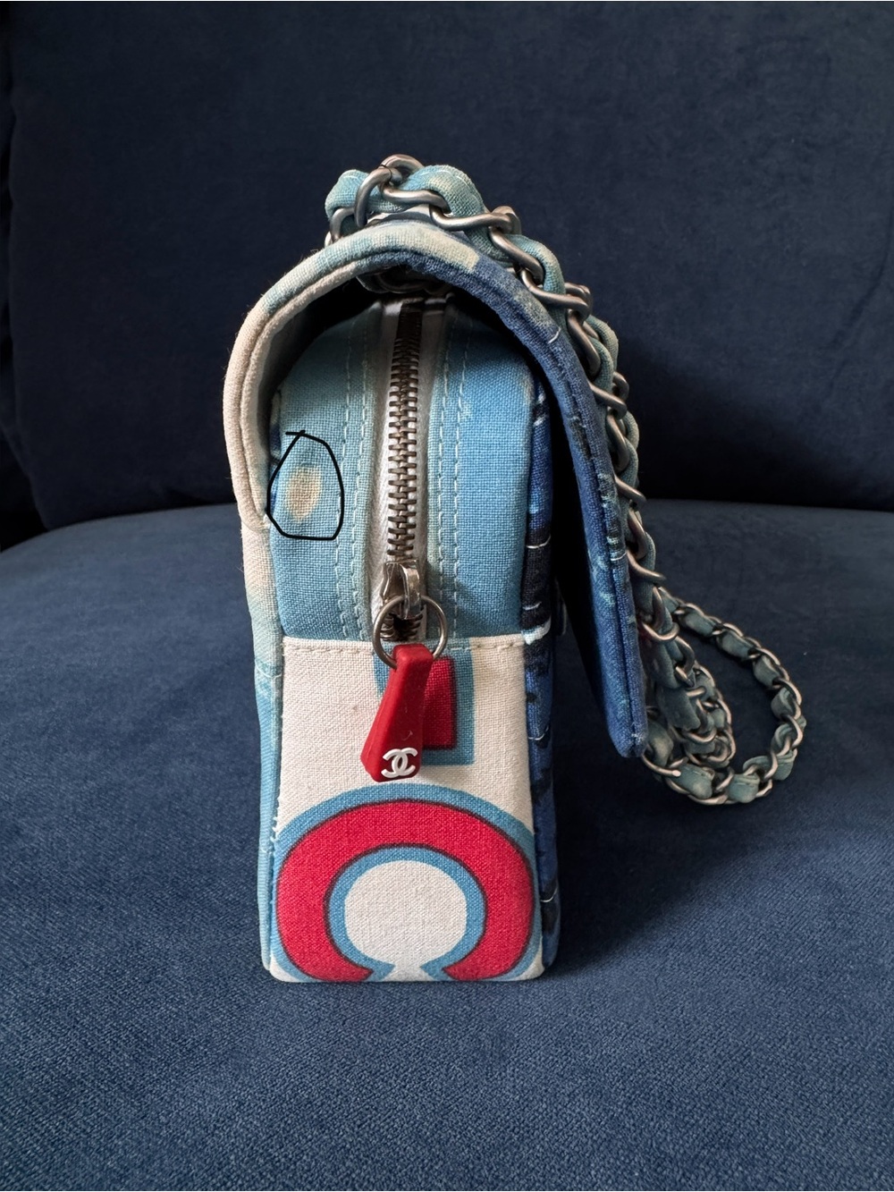 Rare Chanel 2002 Surf Line Choco Bar flap Blue Canvas Silver Hardware - Picture 5 of 17